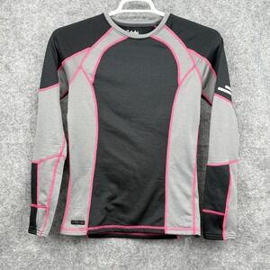 Cabelas Womens Baselayer Shirt Medium Weight Size Small Gray Black Pink Stitch